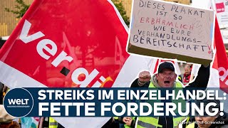 STREIKS IM EINZELHANDEL Verdi fordert 1350 Euro Mindestlohn und 13 Prozent Lohnerhöhung [upl. by Retsub]