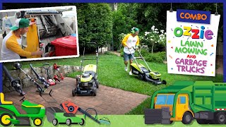 Lawn Mower  Garbage Truck Combo With Ozzie  Kids Lawn Mowers For Toddlers Like Blippi [upl. by Karola]