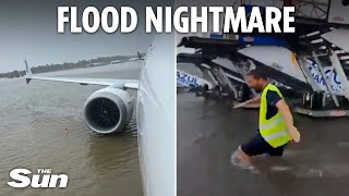 Majorca airport paralysed by floods after storm  sparking holiday chaos across Europe [upl. by Consalve]