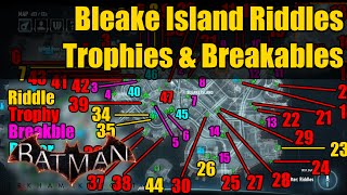 Batman Arkham Knight Bleake Island Riddles Trophy and Breakable Objects Locations [upl. by Muirhead]