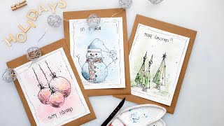 Watercolor Christmas cards idea  easy tutorial for beginners [upl. by Sillsby]