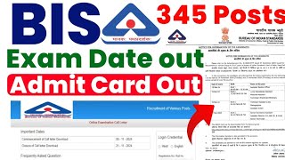 BIS सरकारी नौकरी Admit Card 2024 Out  BIS Admit 2024 kaise download kare  BIS Exam Date 2024 [upl. by Onyx]