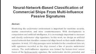 Neural Network Based Classification of Commercial Ships From Multi Influence Passive Signatures [upl. by Heater]