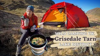 A Beautiful Wild Camp at GRISEDALE TARN Lake District UK  Easy Camping Meal on Trangia 27 [upl. by Hindorff]