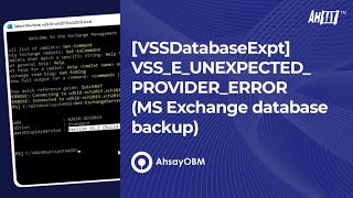 VSSEUNEXPECTEDPROVIDERERROR MS Exchange database backup [upl. by Claudius]