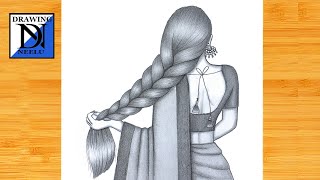 How to draw Girl backside Braided Hairstyle  Pencil sketch for beginner  Hairstyle drawing [upl. by Ressay865]