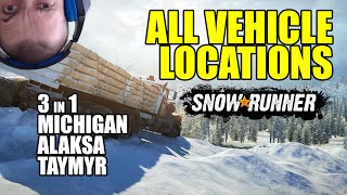 Snowrunner All vehicle locations in all regions  Michigan Alaska Taymyr [upl. by Yrrok]