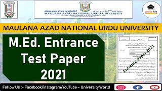 Manuu MEd Entrance Test Paper 2021  MEd Entrance Question Paper 2021  UniversityWorld [upl. by Wadell9]