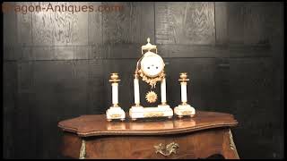 Antique French White Marble and Ormolu Portico Clock Set by Vincenti 3341 [upl. by Regen]