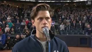 Aaron Tveit Sings the National Anthem  Yankees Game  October 3 2017 [upl. by Olav532]