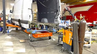 Mercedes Sprinter Van collision repair on Celette frame bench [upl. by Eednus421]