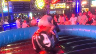 😍 Beautifull Girl Ride on a Bull  Benidorm Club 4K  Bull Riding in Benidorm [upl. by Zobias]