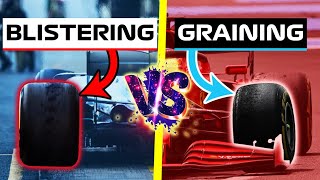 Desgaste de NEUMÁTICOS F1 GRAINING vs BLISTERING 💥 ¿Por Qué se CALIENTAN las RUEDAS  Formula 1 [upl. by Ealasaid]