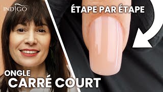 Ongle carré savoir le réaliser parfaitement  comment placer le chablon  Indigo Nails Français [upl. by Ellehcram]