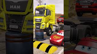 Flatbed Truck Mcqueen  Transportation with Truck  Pothole vs Car  BeamNGDrive 12 [upl. by Yessak]