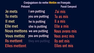 METTRE – French Verb Conjugation  Conjugaison Français du Verbe Présent Passe Futur Subjonctif [upl. by Sadiras]