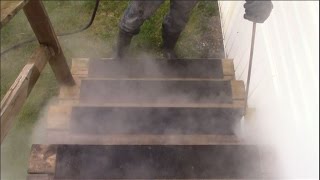 BW Powerwashing langley  Cleaning a slippery wooden deck or patio stairs and killing the algae [upl. by Yenal]