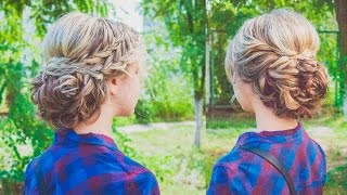 ПРИЧЕСКА Пучок из кос Hairstyles for medium hair with braids LOZNITSA [upl. by Cranston]