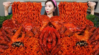 불닭 🔥 문어 낙지 해물 볶음면 🐙 Spicy Buldak Sauce Octopus Seafood Boil amp Korean Ramen Mukbang ASMR Ssoyoung [upl. by Naul876]