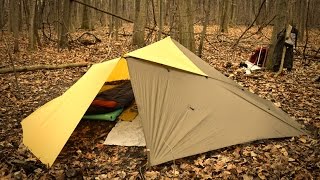 Building an Overnight Bushcraft Camp Double Adirondack Tarp Shelter Raised Bench Outdoor Cooking [upl. by Zackariah]