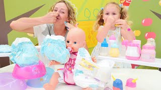 Spielspaß mit Baby Born Wir kaufen Windeln fürs Baby Spielen und Lernen mit Nicole [upl. by Arraet169]