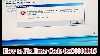 how to fix 781011 Windows Error Code 0xC0000005 II Windows installation Encountered an Unexpected [upl. by Oaoj]