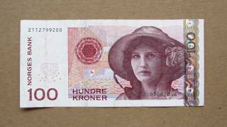 100 Norwegian Kroner Banknote Hundred Norwegian Kroner  2003 Obverse and Reverse [upl. by Anitnemelc]