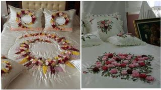 Hand embroidery amazing ribbon flower bed sheets designs [upl. by Eceirahs]