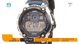 Casio AE2000W1A Mens SilverTone and Black MultiFunctional Digital World Time Watch Review Video [upl. by Budde]