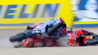 SCARY Pecco Bagnaia vs Alex Marquez Crashed in AragonGP Race MotoGP Aragon  Marc Marquez Win [upl. by Desai]