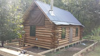 Off Grid Log Cabin Build 25b Porch Wood Pier Foundation [upl. by Odrareve]