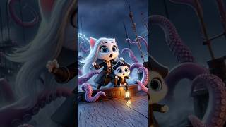 Giant Kraken stops the Pirate Ship of cute Cat and Kitten cat cutecat catlover [upl. by Yelrebmyk]