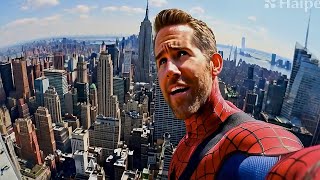 Ryan Reynolds climbs up Tower at Times Square and takes Selfie Spiderman GenAI Video 4K [upl. by Ahscrop]