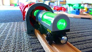 Subway long tunnel amp green glow train wooden Thomas amp Tayo Brio trains video for kids [upl. by Herv570]