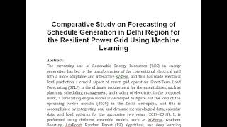 Comparative Study on Forecasting of Schedule Generation in Delhi Region for the Resilient Power Grid [upl. by Acalia399]