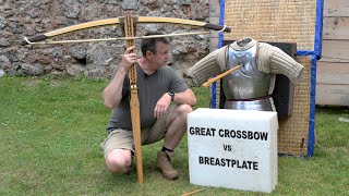 Medieval 1250 lb Great Horn Composite Crossbow vs Breastplate [upl. by Notgnihsaw]