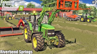 FS25 TEDDERING GRASS and BALING SQUAR HAY BALES│RIVERBEND SPRINGS│FS 25│2 [upl. by Ivy]