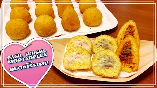 TRIS DI ARANCINI FUNGHIMORTADELLA E RAGÙ PER BUFFETPARTY E COMPLEANNI [upl. by Ariom]