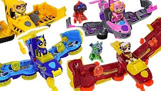 Dinosaurs attack Pororo Paw Patrol Mighty Pups Flip amp Fly Transforming Vehicle DuDuPopTOY [upl. by Teresita]