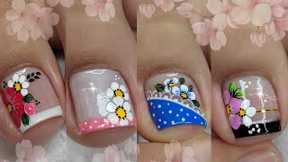 4 MODELOS DE UÑAS para PIES DISEÑOS de uñas para Pies 🦶🏼💅😍🌸🌸 [upl. by Iveel985]