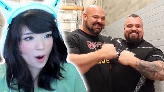 Emiru reacts to Giants having fun Brian Shaw Eddie Hall Hafthor Bjornsson [upl. by Nayve361]