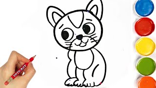 How to draw Colorful Cat Colouring for Kids amp Toddlers Draw Paint and Learn  Toto Art [upl. by Eddy]