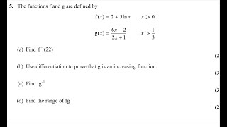 Pure Math P3 MayJune 2024 Q5 Pearson Edexcel IAL WMA 1301 Functions Inverses amp Differentiation [upl. by Swayder]