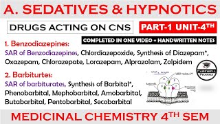 Sedatives and Hypnotics complete SAR  Benzodiazepines  Barbiturates  P1 U4 Medicinal Chem 1 [upl. by Atteniuq]