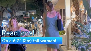 Reactions to a 6ft7 2m tall woman in Italy [upl. by Ermeena]