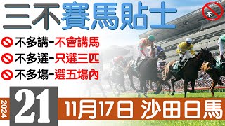 賽馬貼士24年11月17日 沙田日馬赛马贴士三不賽馬貼士香港賽馬貼士免費賽馬貼士賽馬 [upl. by Rochus734]