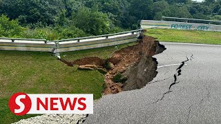 Twentyfive metre stretch of road collapses in Iskandar Puteri [upl. by Tiras]