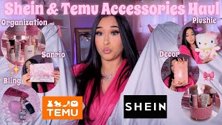 SHEIN amp TEMU ACCESSORIES HAUL 2024 home decor organizers jewelry bling pink amp hello kitty [upl. by Neitsirhc]