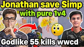 Jonathan save Simp with pure 1v4 clutch 🔥 Godlike 55 kills chicken dinner 🥵 [upl. by Weitzman]