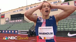 Karsten Warholm DEMOLISHES 300m hurdles world record in front of fake fans  NBC Sports [upl. by Ploss538]